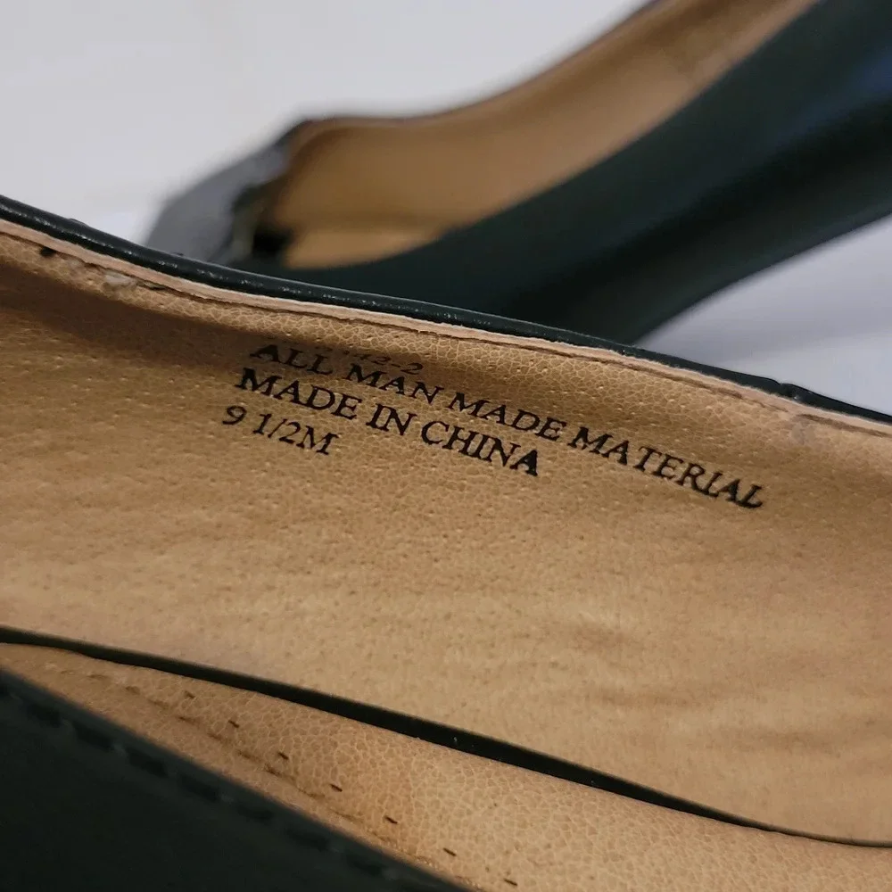 9.5 9 1/2 Comfortview Patent Leather Trim Peep Toe Heels‎ Pump 9.5M Black